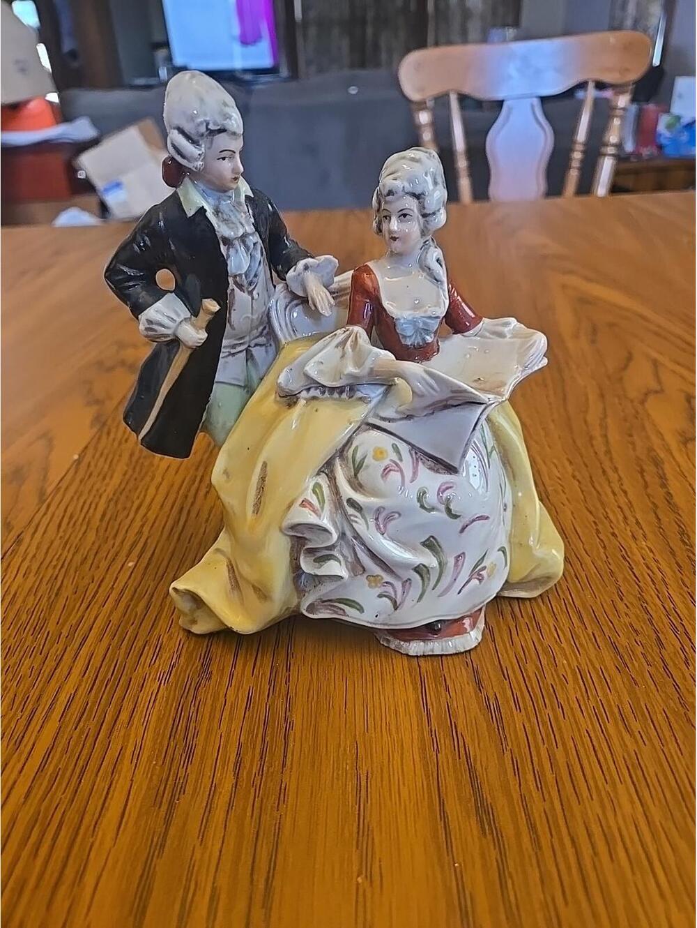 Antique German Porcelain VICTORIAN COUPLE Figurine 19050 woman w/ book